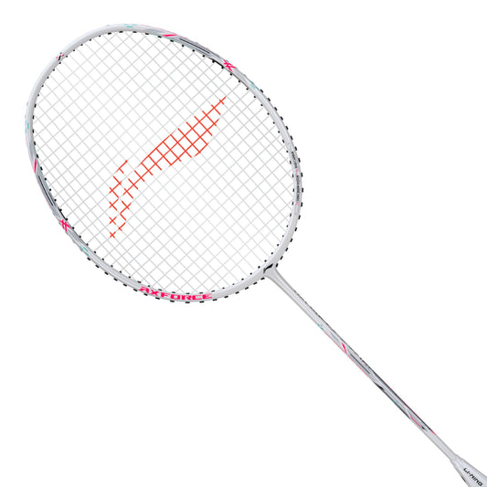 Lining AxForce Cannon Light 5U badminton racket in white angled view showing complete design