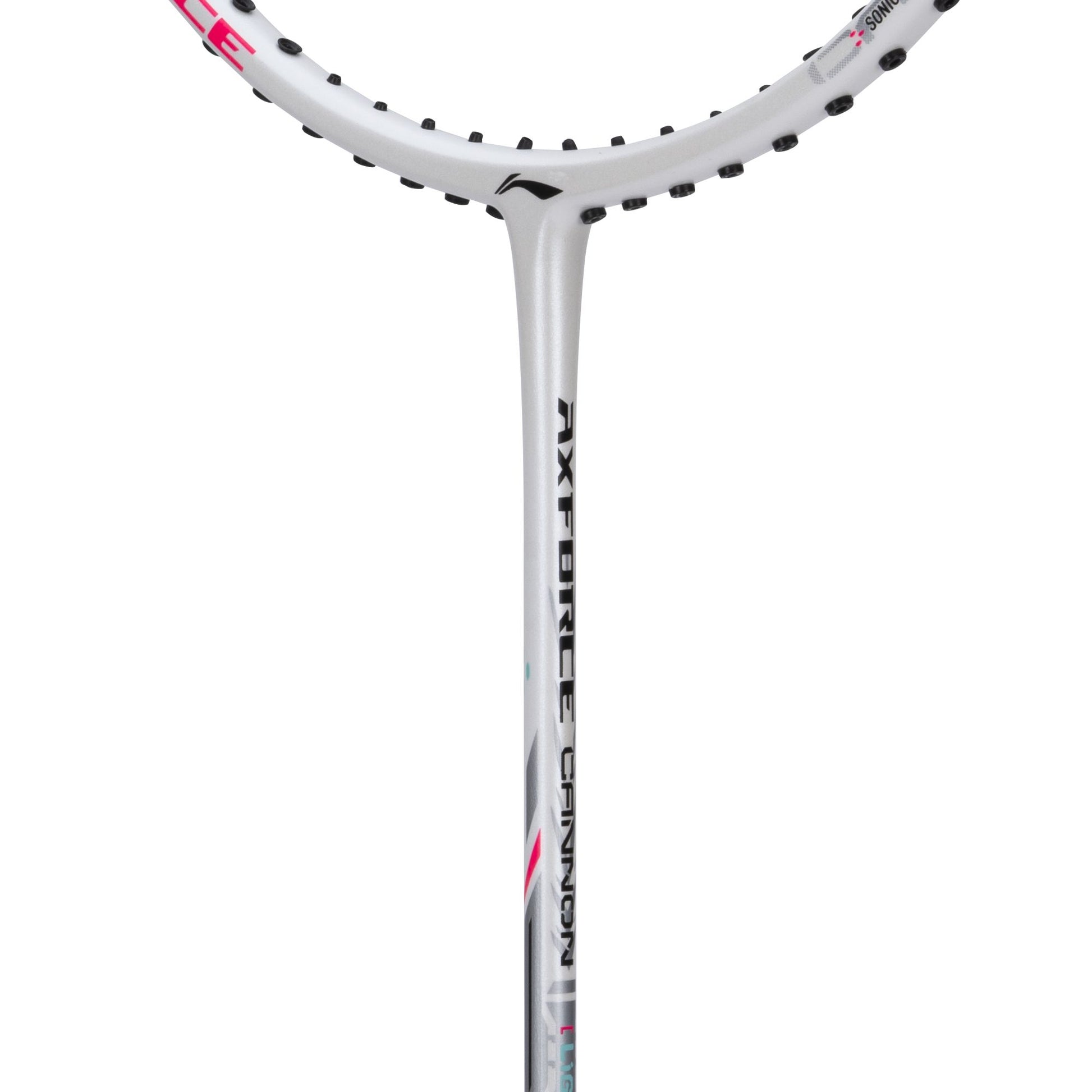 Lining AxForce Cannon Light 5U badminton racket shaft view showing lightweight carbon material