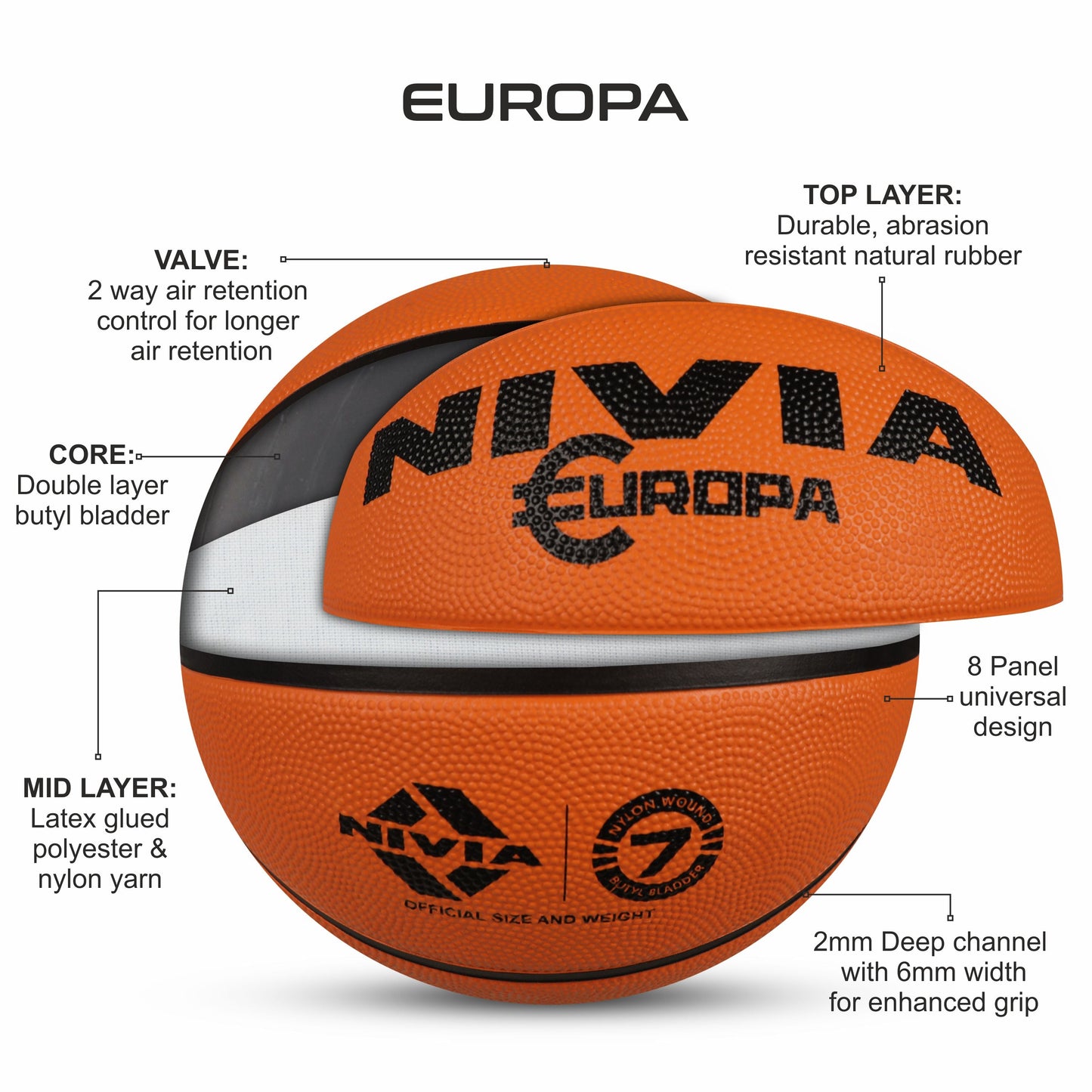 NIVIA Europa Basketball | Size 7 | Beginners & Training