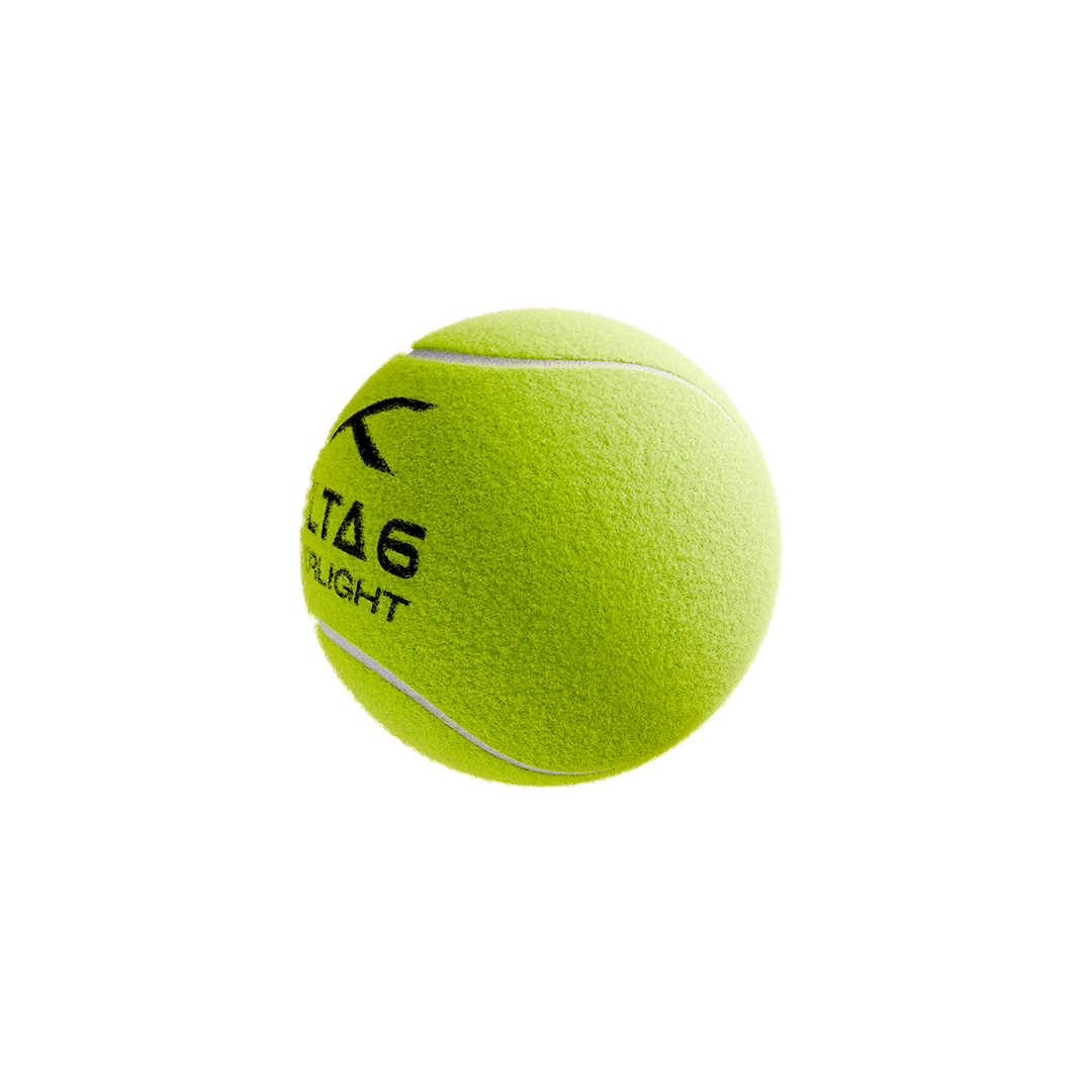 HUNDRED Delta 6 Superlight cricket tennis ball in green colour side view showing seam line and texture