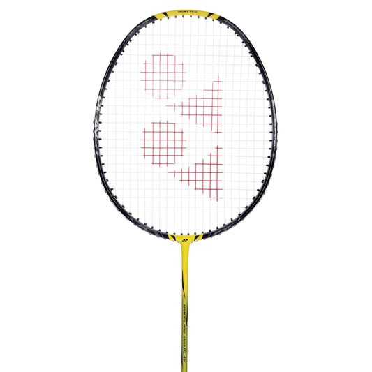 Yonex Nanoflare 1000 Play badminton racket in lightening yellow colour head close-up with durable string tension