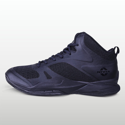 NIVIA Combat 2.0 Basketball Shoes in black colour outer side view showing breathable mesh and sole grip