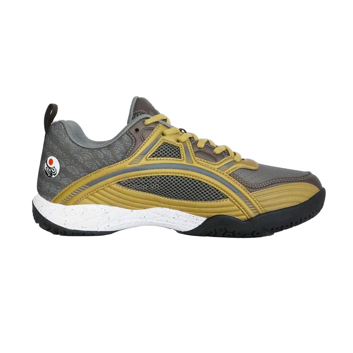 Yonex Tokyo Ultima Mens Badminton Shoes in dark brown/bright gold colour inner side view with cushioned sole