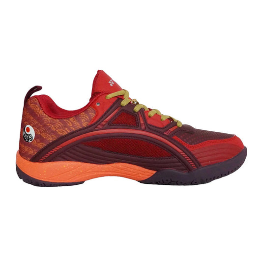 Yonex Tokyo Ultima Mens Badminton Shoes in fig greanadine/honey gold(reddish) colour inner side view with cushioned sole