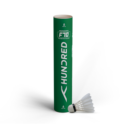 HUNDRED F70 Feather Shuttlecock Box (Pack of 10 shuttles)