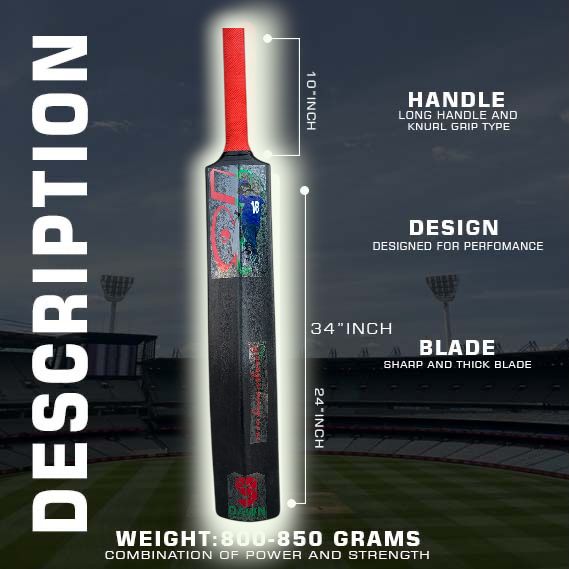 9° Dawn ALL STAR EDITION Plastic Tennis Cricket Bat – Full Size Heavy PVC Bat with Grip for Gully & Tournament Play (White/Black)