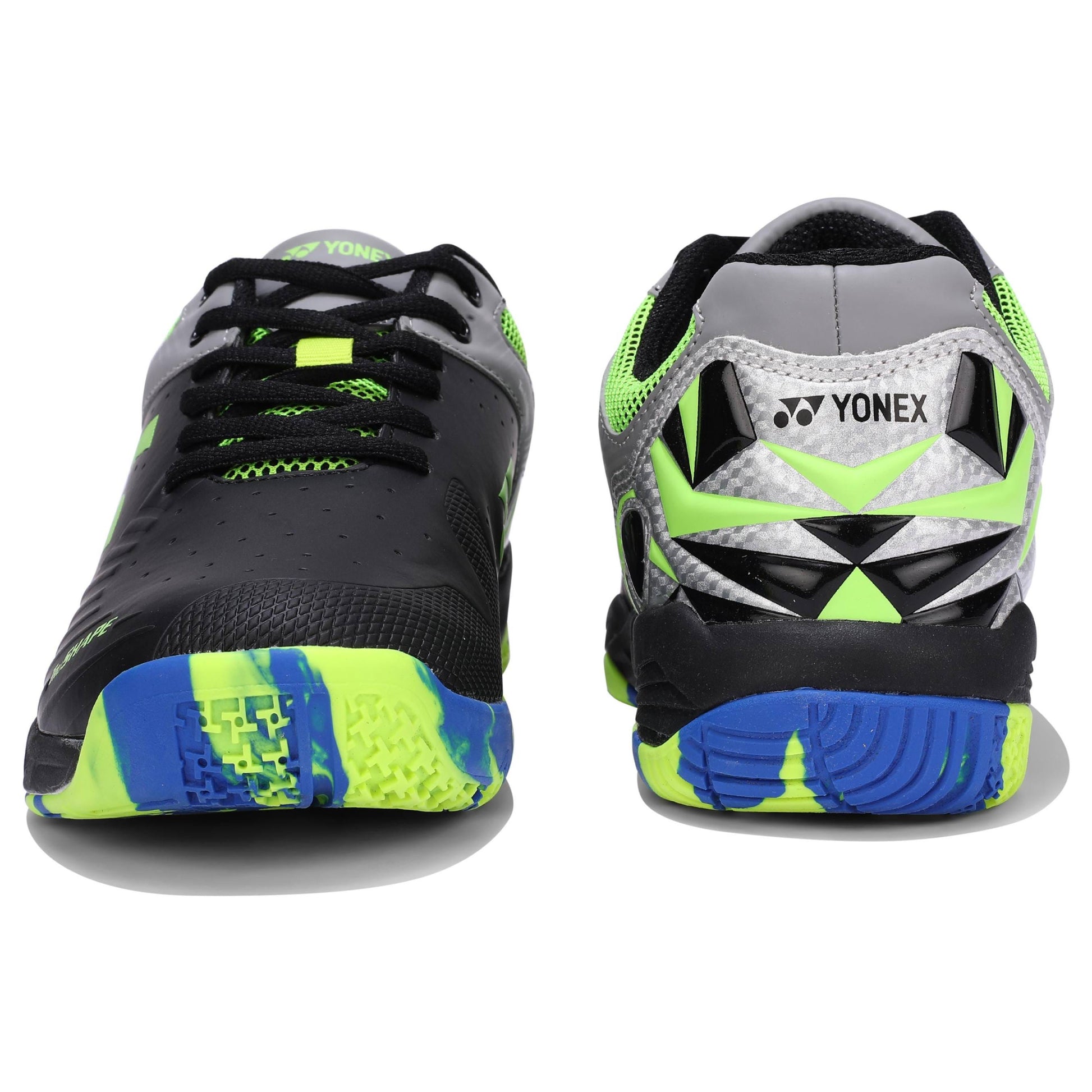 YONEX TRU CUSHION AKAYU SUPER Badminton Shoe Right Foot - Front and Back View - Black Lime Color