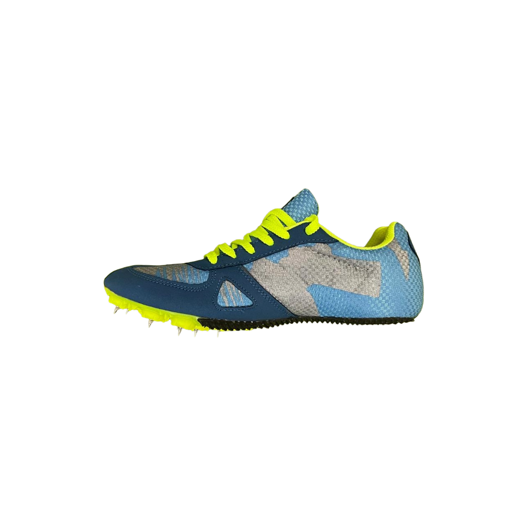SEGA Fly Running Spikes Shoes side view showing breathable mesh upper and neon yellow laces for track performance.