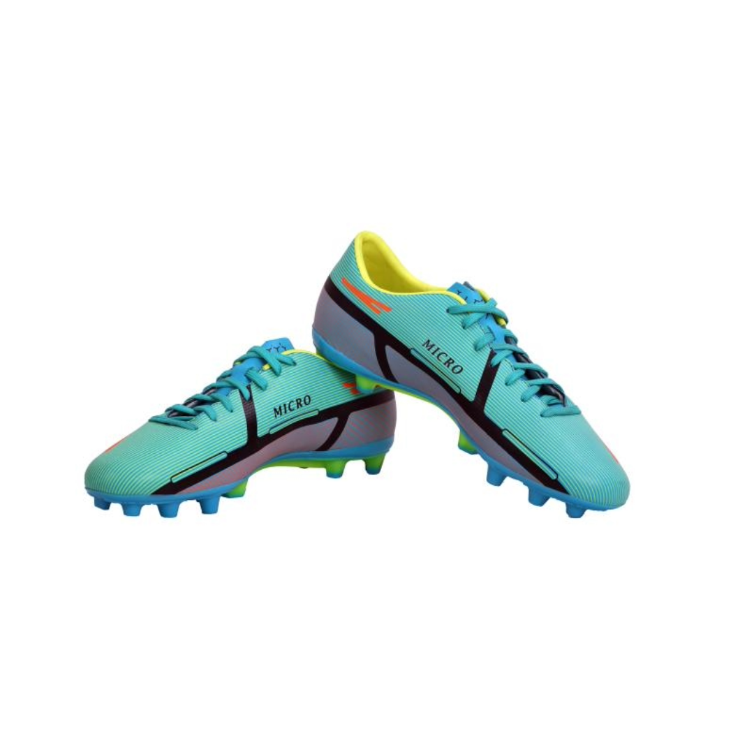 Sega Micro Football Shoes in multicolor design showing side view and front studs on white background