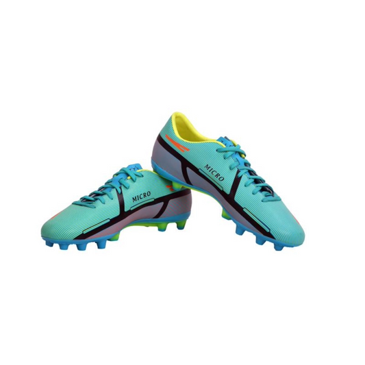 Sega Micro Football Shoes in multicolor design showing side view and front studs on white background