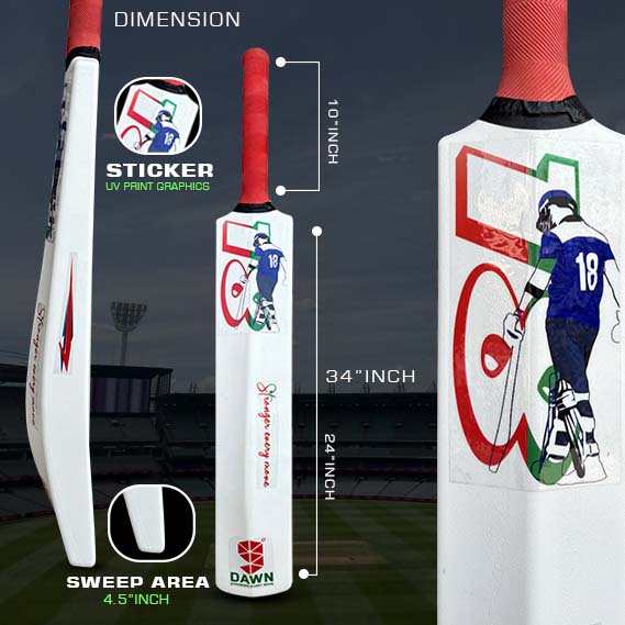 9° Dawn ALL STAR EDITION Plastic Tennis Cricket Bat – Full Size Heavy PVC Bat with Grip for Gully & Tournament Play (White/Black)