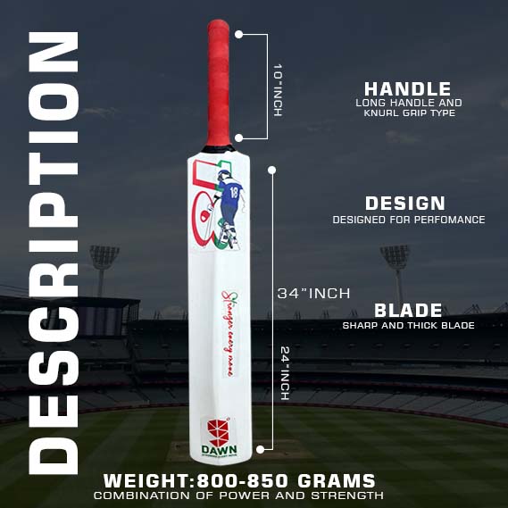 9° Dawn ALL STAR EDITION Plastic Tennis Cricket Bat – Full Size Heavy PVC Bat with Grip for Gully & Tournament Play (White/Black)