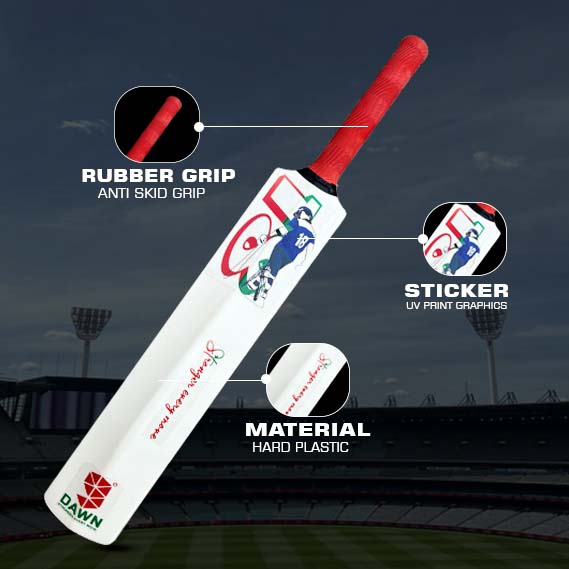 9° Dawn ALL STAR EDITION Plastic Tennis Cricket Bat – Full Size Heavy PVC Bat with Grip for Gully & Tournament Play (White/Black)
