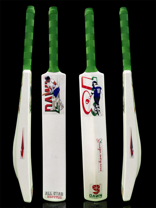 9° Dawn ALL STAR EDITION Plastic Tennis Cricket Bat – Full Size Heavy PVC Bat with Grip for Gully & Tournament Play (White/Black)