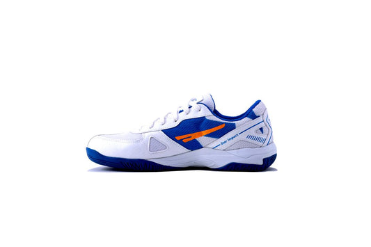 SEGA Swift Badminton Shoes inner side view in white blue colour with non marking cushioned sole